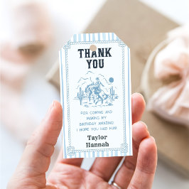 Vintage Blue Cowboy 1st Birthday Party Presentetikett