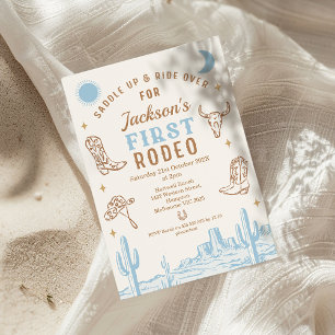 Vintage Blue Cowboy First Rodeo 1:a födelsedagen Inbjudningar
