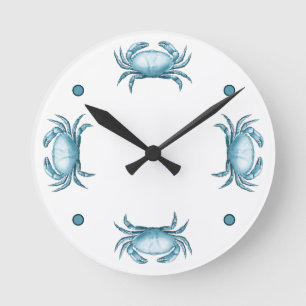 Vintage Blue Crab Nautical Wildlife and Seafood Rund Klocka