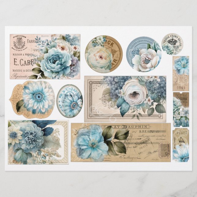 Vintage Blue Damask Pattern - ett av fyra (Framsida)