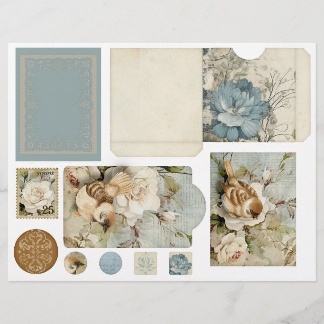 Vintage Blue Damask Pattern - två av fyra (Framsida)