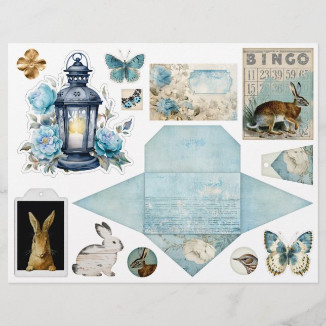 Vintage Blue Damask Pattern - två av fyra (Framsida)