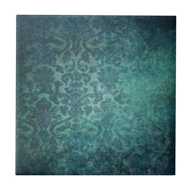 Vintage Blue Damask Tile Kakelplatta (Framsidan)