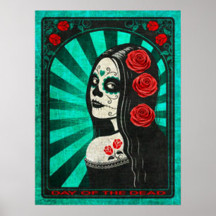 Vintage Blue Day of the dead Girl Poster