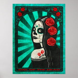 Vintage Blue Day of the dead Girl Poster