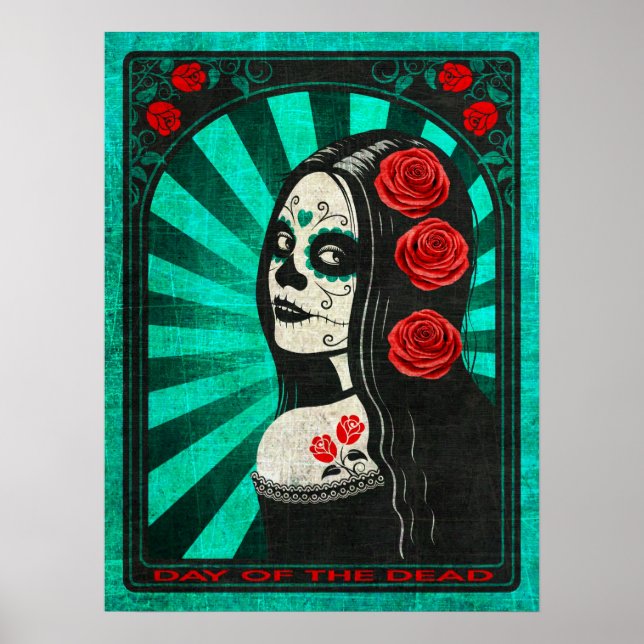Vintage Blue Day of the dead Girl Poster (Framsidan)