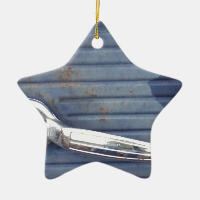 Vintage Blue Door, Silver Handle Julgransprydnad Keramik (Framsidan)