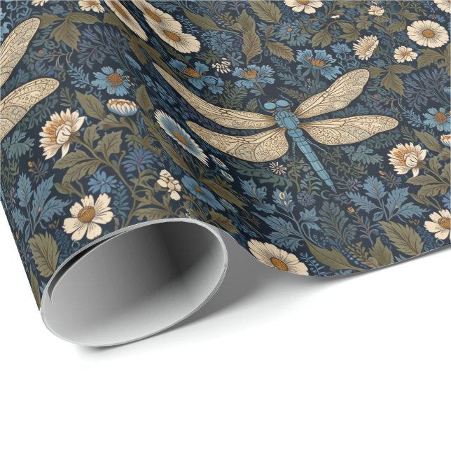 Vintage blue Dragonfly Presentpapper (Rullad Hörn)