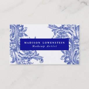 Vintage Blue Elegant Blommigt Floury Mönster Visitkort