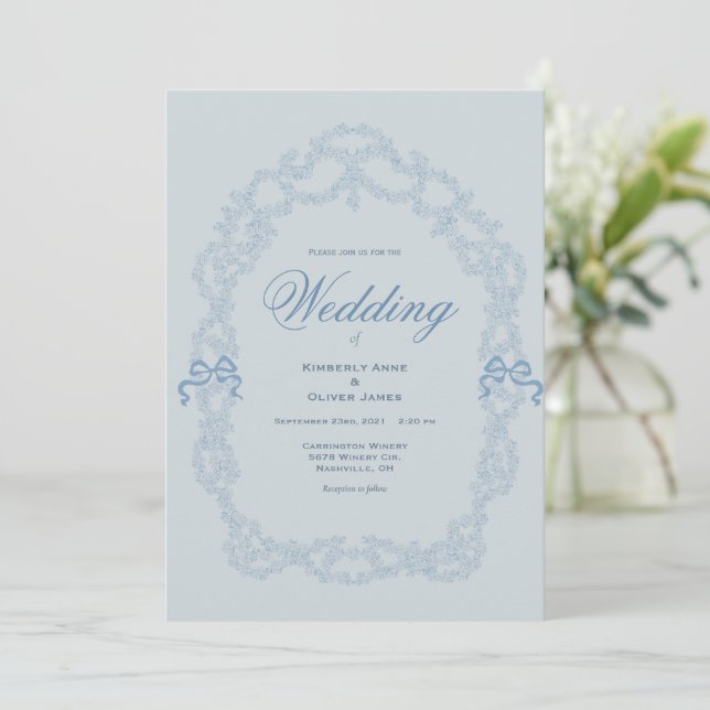 Vintage Blue Elegant Wedding Invitation Inbjudningar (Stående Fram)