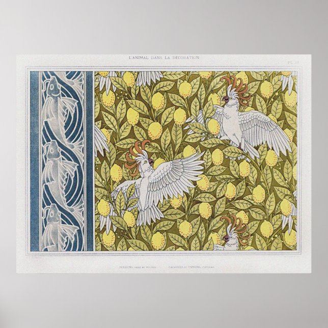 Vintage Blue Fish, Cockatoos & Lemons Poster (Framsidan)
