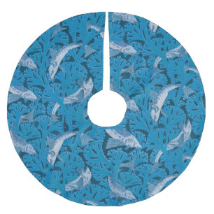 Vintage Blue Fish & Sjögräs: Art nouveau Nautical Julgransmatta Borstad Polyester