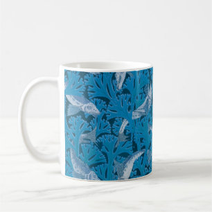 Vintage Blue Fish & Sjögräs: Art nouveau Nautical Kaffemugg
