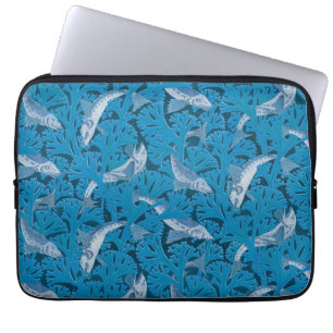 Vintage Blue Fish & Sjögräs: Art nouveau Nautical Laptop Fodral