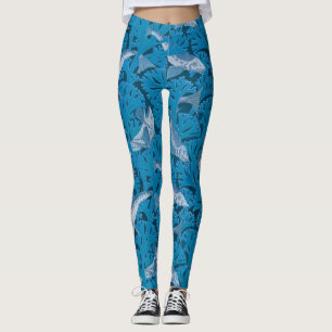 Vintage Blue Fish & Sjögräs: Art nouveau Nautical Leggings
