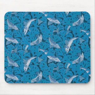 Vintage Blue Fish & Sjögräs: Art nouveau Nautical Musmatta