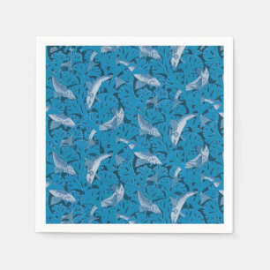 Vintage Blue Fish & Sjögräs: Art nouveau Nautical Pappersservett