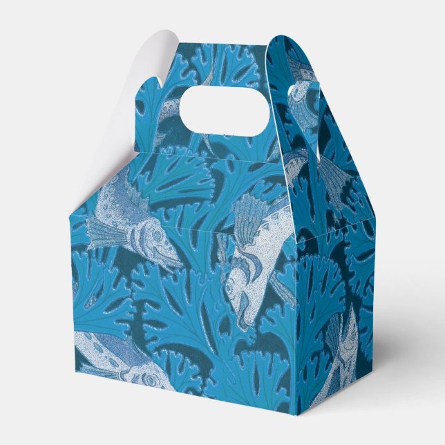 Vintage Blue Fish & Sjögräs: Art nouveau Nautical Presentaskar (Framsidan Sidan)