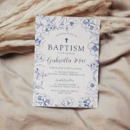 Vintage Blue Floral Baptism Invitation Inbjudningar