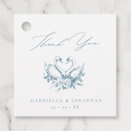 Vintage Blue Floral Swans Script Wedding Thank You Gåvor Etiketter