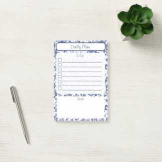 Vintage Blue Floral To-Do List Notepad 4"x6" Post-it Block