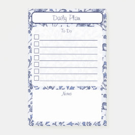 Vintage Blue Floral To-Do List Notepad 4"x6" Post-it Block