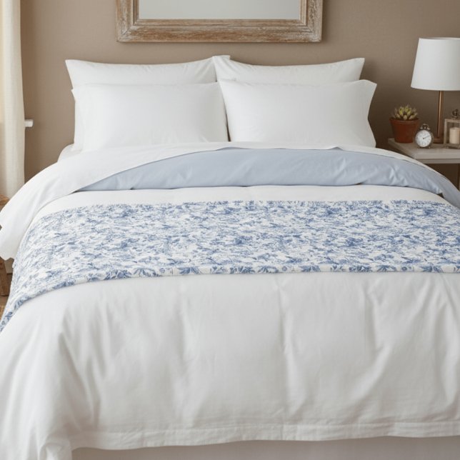 Vintage Blue Floral Toile Elegant Fleecefilt (Skapare uppladdad)