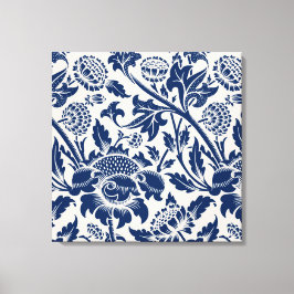 Vintage Blue Flower Mönster Canvastryck