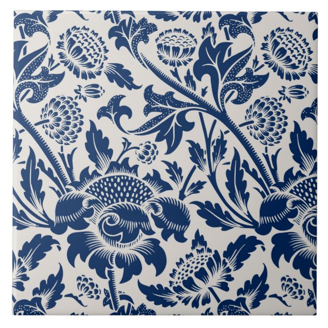 Vintage Blue Flower Mönster Kakelplatta (Framsidan)