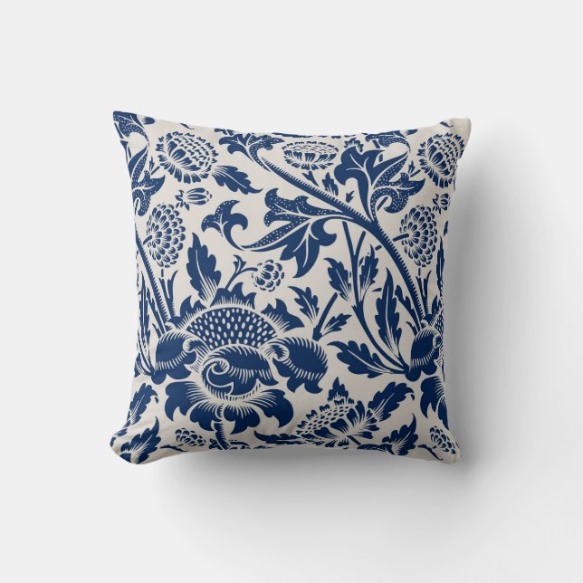 Vintage Blue Flower Mönster Kudde (Framsida)
