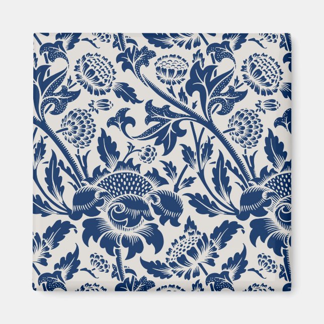 Vintage Blue Flower Mönster Magnet (Framsidan)