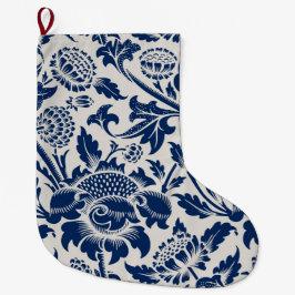 Vintage Blue Flower Mönster Stor Julstrumpa