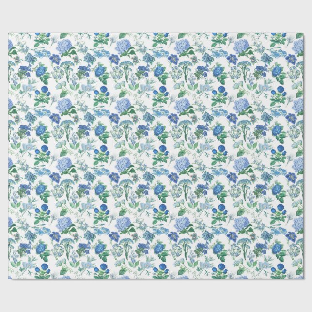 Vintage Blue Flowers Presentpapper (Seam)