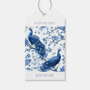 Vintage Blue Fransk Chinoiserie Peacock Blommigt Presentetikett