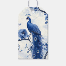 Vintage Blue Fransk Chinoiserie Peacock Watercolor Presentetikett