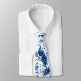 Vintage Blue Fransk Chinoiserie Watercolor Peacock Slips