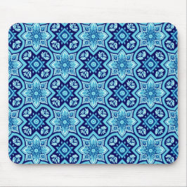 Vintage Blue Geometric Blommönster Musmatta
