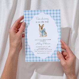 Vintage Blue Gingham Bunny Boy Baby Shower Inbjudningar
