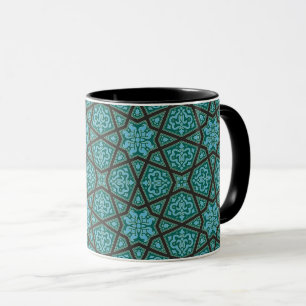 Vintage Blue Grått Arabiska Egyptener Geometric Mö Mugg