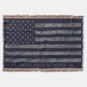 Vintage Blue Grunge American Flagga Distress Text Filt