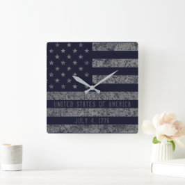 Vintage Blue Grunge American Flagga Fyrkantig Klocka