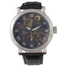 Vintage Blue Guld Aquarius Zodiac Constellation