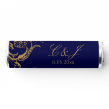Vintage Blue Guld Blommigt Damask Wedding Tack