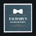 Vintage Blue Guld Bow Tie Bachelor Party Pappersservett<br><div class="desc">Öka din kandidat och titta med vår Vintage Blue Guld Bow Tie. De blomstrande prydnadsämnena och den djärva typografin gör att denna båge binder snyggten påstående biet. Kombinationen blått, guld och vitt ge känns som en vintage som är perfekt för alla läger party eller bröllop firande. Få redo att vrida...</div>