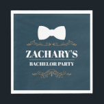 Vintage Blue Guld Bow Tie Bachelor Party Pappersservett<br><div class="desc">Öka din kandidat och titta med vår Vintage Blue Guld Bow Tie. De blomstrande prydnadsämnena och den djärva typografin gör att denna båge binder snyggten påstående biet. Kombinationen blått, guld och vitt ge känns som en vintage som är perfekt för alla läger party eller bröllop firande. Få redo att vrida...</div>