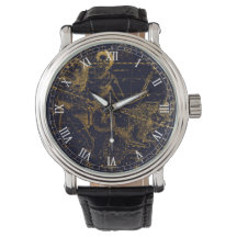 Vintage Blue Guld Capricorn Zodiac Constellation