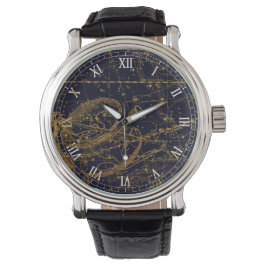 Vintage Blue Guld Libra Zodiac Constellation Armbandsur