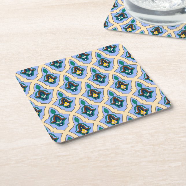 Vintage Blue Gult marockanska arabiska spårverk Underlägg Papper Kvadrat (Vinklad)