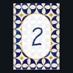 Vintage Blue & Gult Portugisiska Mönster Bröllop Bordsnummer<br><div class="desc">Den här designen har en rustik vintage på mönster i den portugisiska plattan. Texten i bröllop är elegant utformad med en vit och guld färg oval båge. Unik utformning av Azulejo-blått, gult och vitt geometriskt blommigt bröllop-bordsnummer med modernt inslag. Det finns också möjlighet att matcha bröllopsinbjudningar och andra artiklar i...</div>