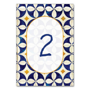 Vintage Blue & Gult Portugisiska Mönster Bröllop Bordsnummer